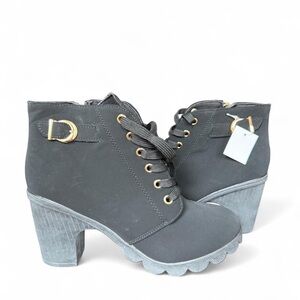 Black Ankle Boots with Gold Accents